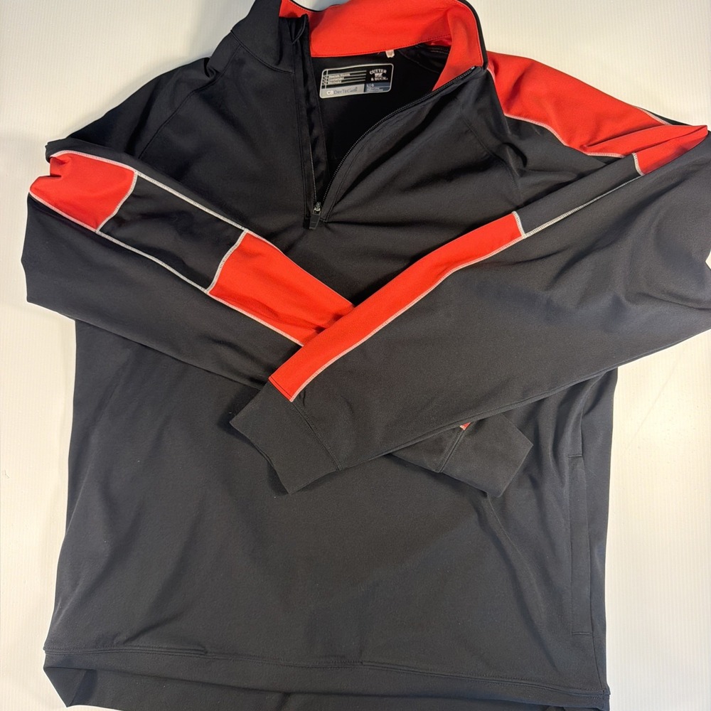 NWT Men's Large CUTTER & BUCK  Black Red 1/4 Zip  WindTec Windbreaker